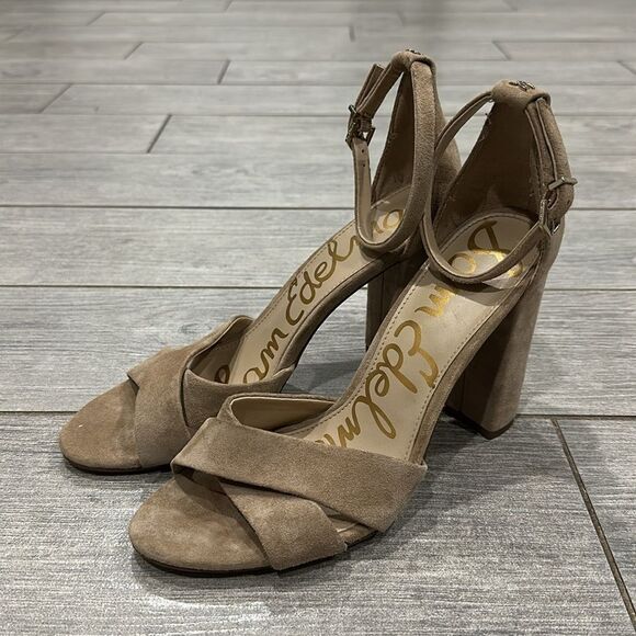 Sam Edelman Oatmeal Suede Yancy Ankle Strap Heels - Picture 8 of 12